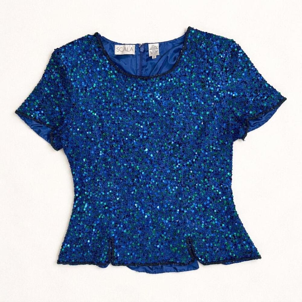 Sequin Top True Vintage 80s/90s Blue Green Party Top Glam festival concert stage